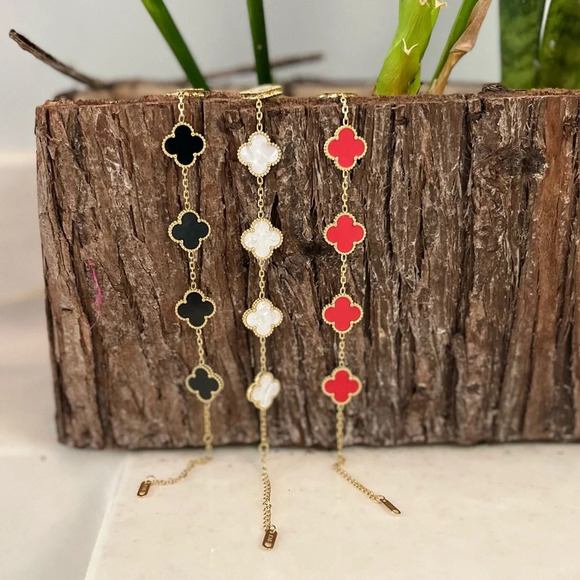 Gold & Black Clover Motif Stainless Steel Bracelet – Adjustable 9.25” Gift Ready - Picture 13 of 17